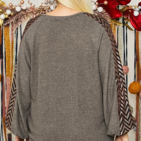 SEQUIN EMBELLISHED LONG SLEEVE TOP - Picture 3 of 4